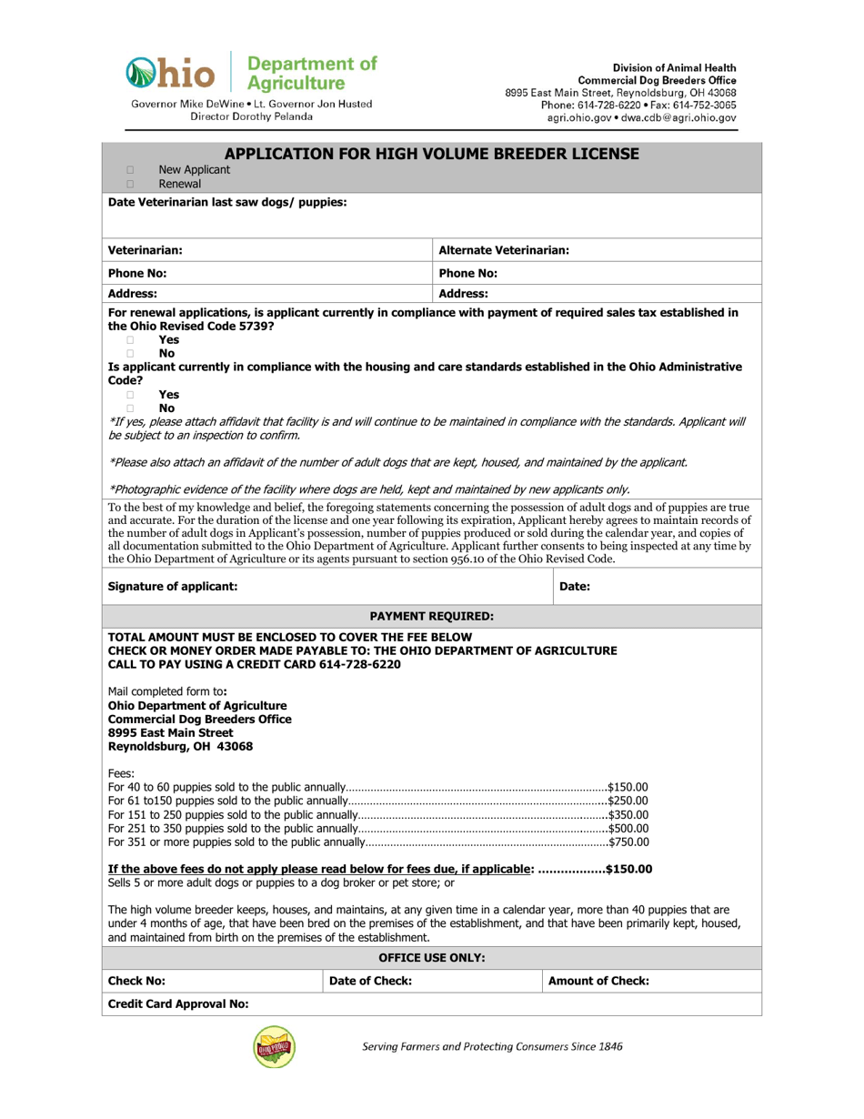 Application for High Volume Breeder License - Ohio, Page 4