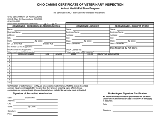 Document preview: Ohio Canine Certificate of Veterinary Inspection - Animal Health/Pet Store Program - Ohio