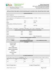 Form ANIM-3100-003C Application for Ohio Livestock Dealer's License for Concentration Yard - Ohio