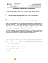 Document preview: Standards of Care Compliance Verification Form - Ohio