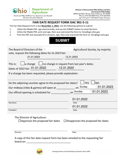 Fair Date Request Form - Ohio, 2023