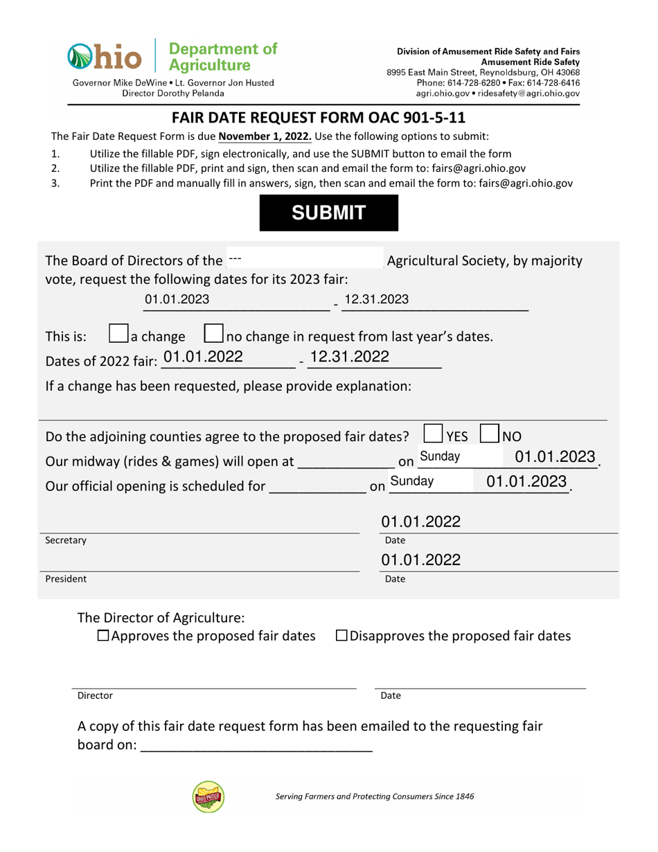 Fair Date Request Form - Ohio, Page 1