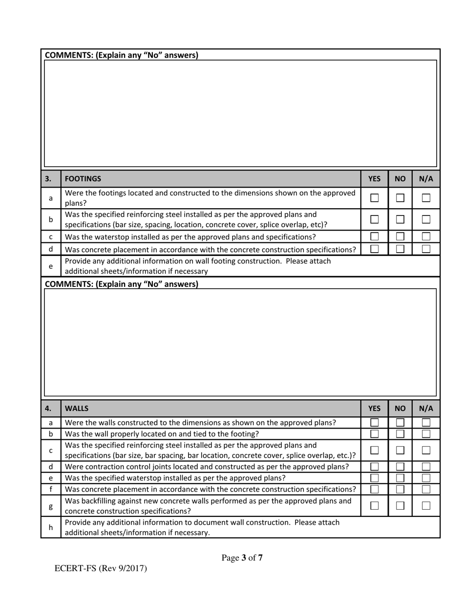 ODA Form ECERT-FS Professional Engineer Certification - Construction of Fabricated Manure Storage Structure - Ohio, Page 3
