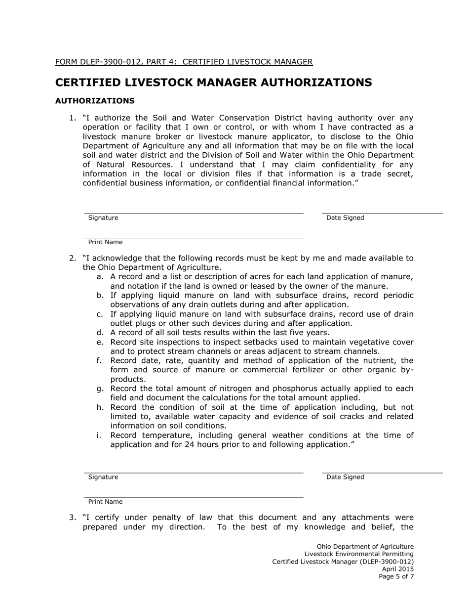 Form DLEP-3900-012 Certified Livestock Manager Application Form - Ohio, Page 5