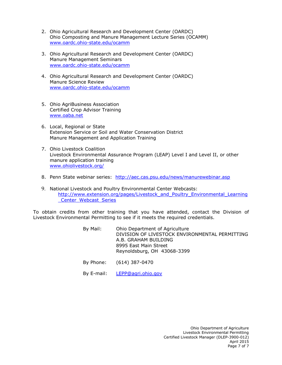 Form DLEP-3900-012 Certified Livestock Manager Application Form - Ohio, Page 7