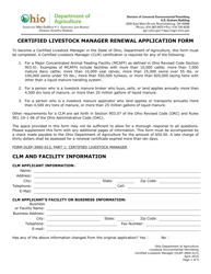 Document preview: Form DLEP-3900-013 Certified Livestock Manager Renewal Application Form - Ohio