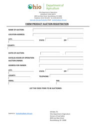 Document preview: Farm Product Auction Registration - Ohio