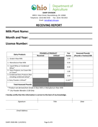 Form DAIRY-3500-006 Receiving Report - Ohio