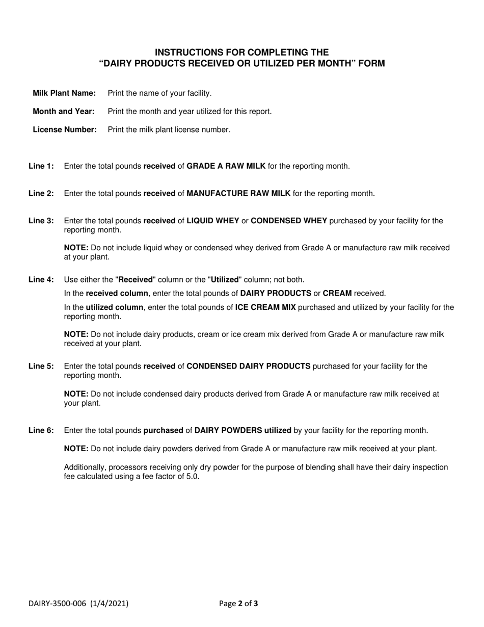 Form DAIRY-3500-006 Receiving Report - Ohio, Page 2