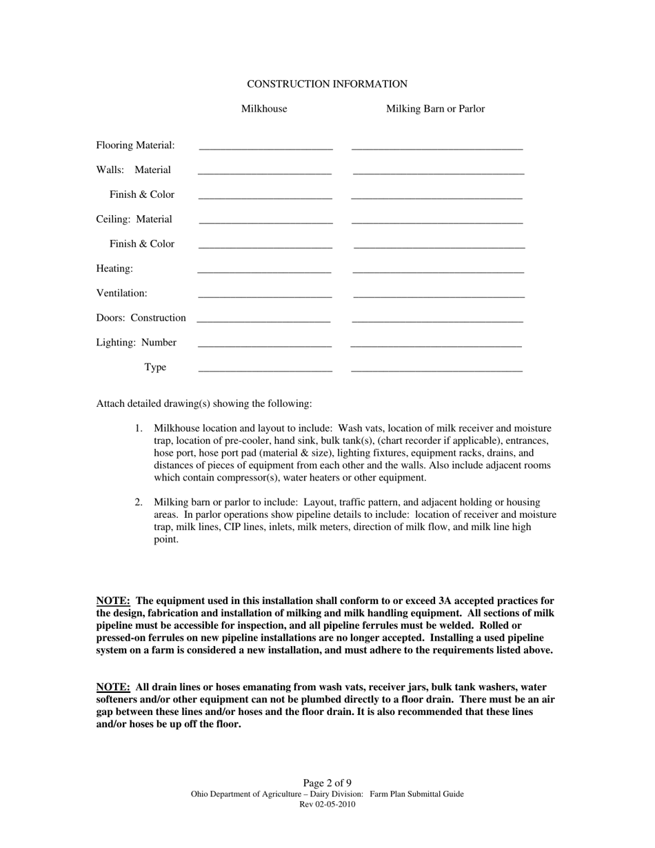 Guide for the Submission of Plans for Milking Operations - Ohio, Page 2