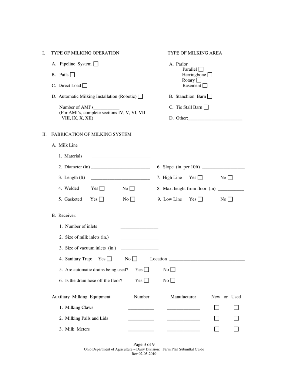 Guide for the Submission of Plans for Milking Operations - Ohio, Page 3