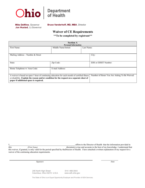 Continuing Education Waiver Form - Ohio Download Pdf
