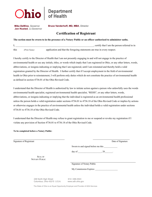 Certification of Registrant - Ohio Download Pdf