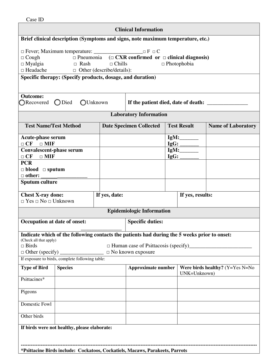 Psittacosis Human Case Surveillance Report - Ohio, Page 2