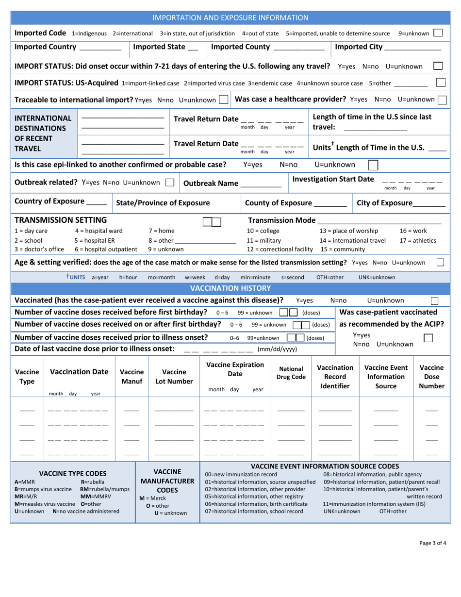 Appendix 8-4 Measles Surveillance Worksheet, Page 3