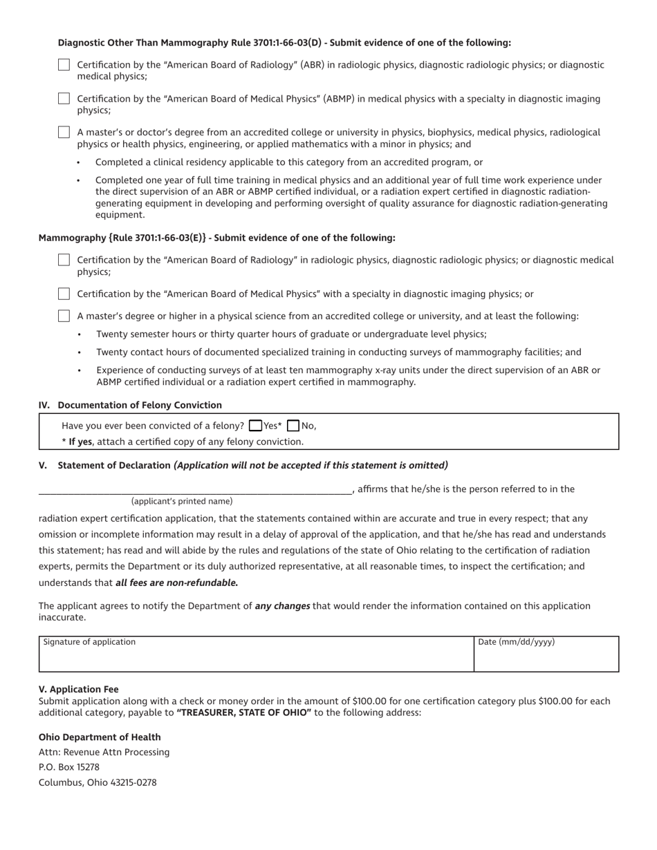 Form HEA5131 Certification of Radiation Expert Application - Ohio, Page 2