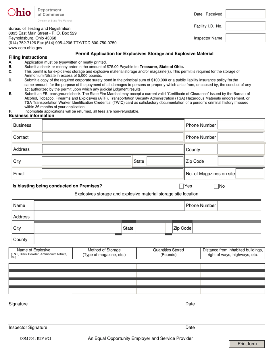 Form COM5061 Fill Out, Sign Online and Download Fillable PDF, Ohio