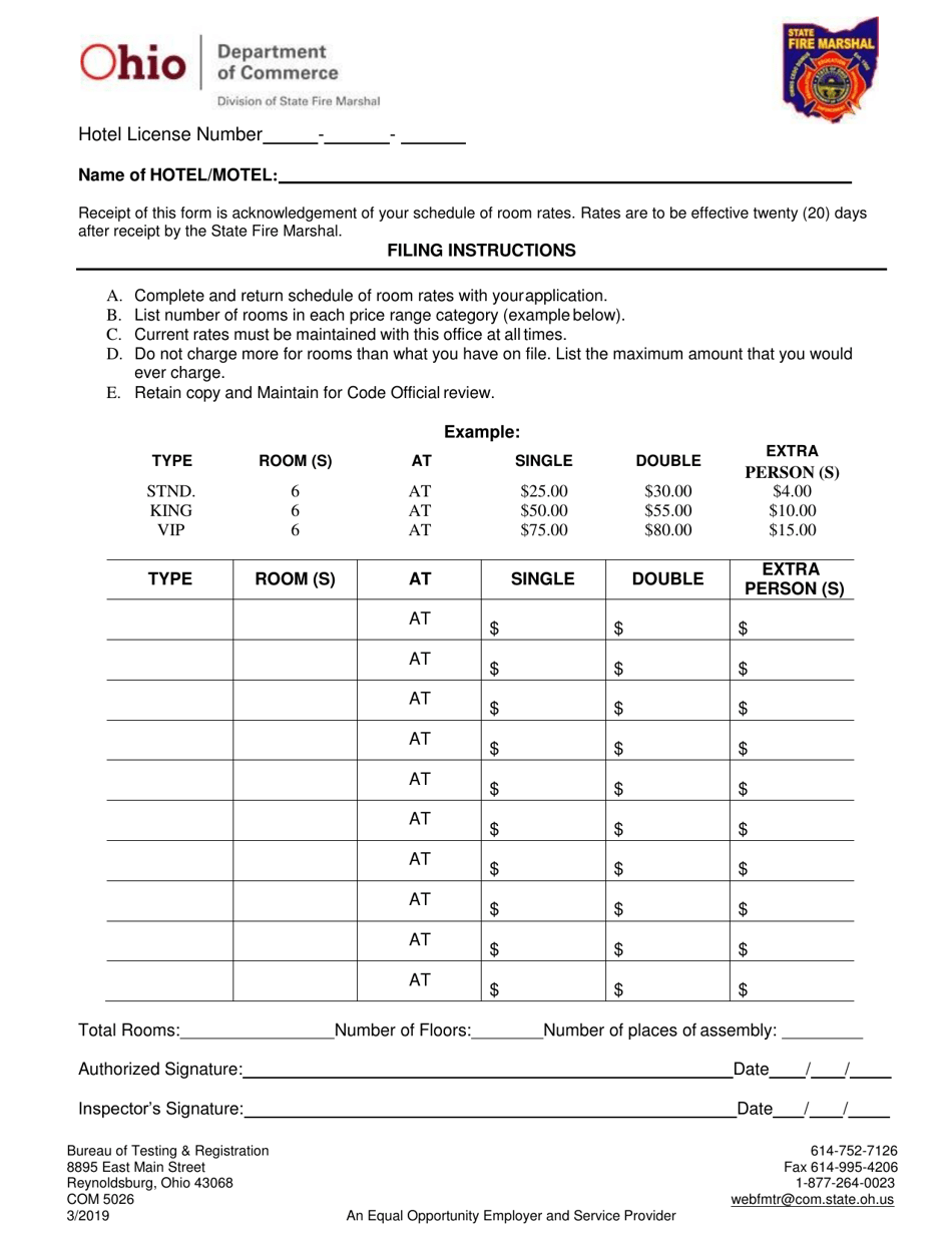 Form COM5026 Application for Hotel / Motel License Changes - Ohio, Page 2