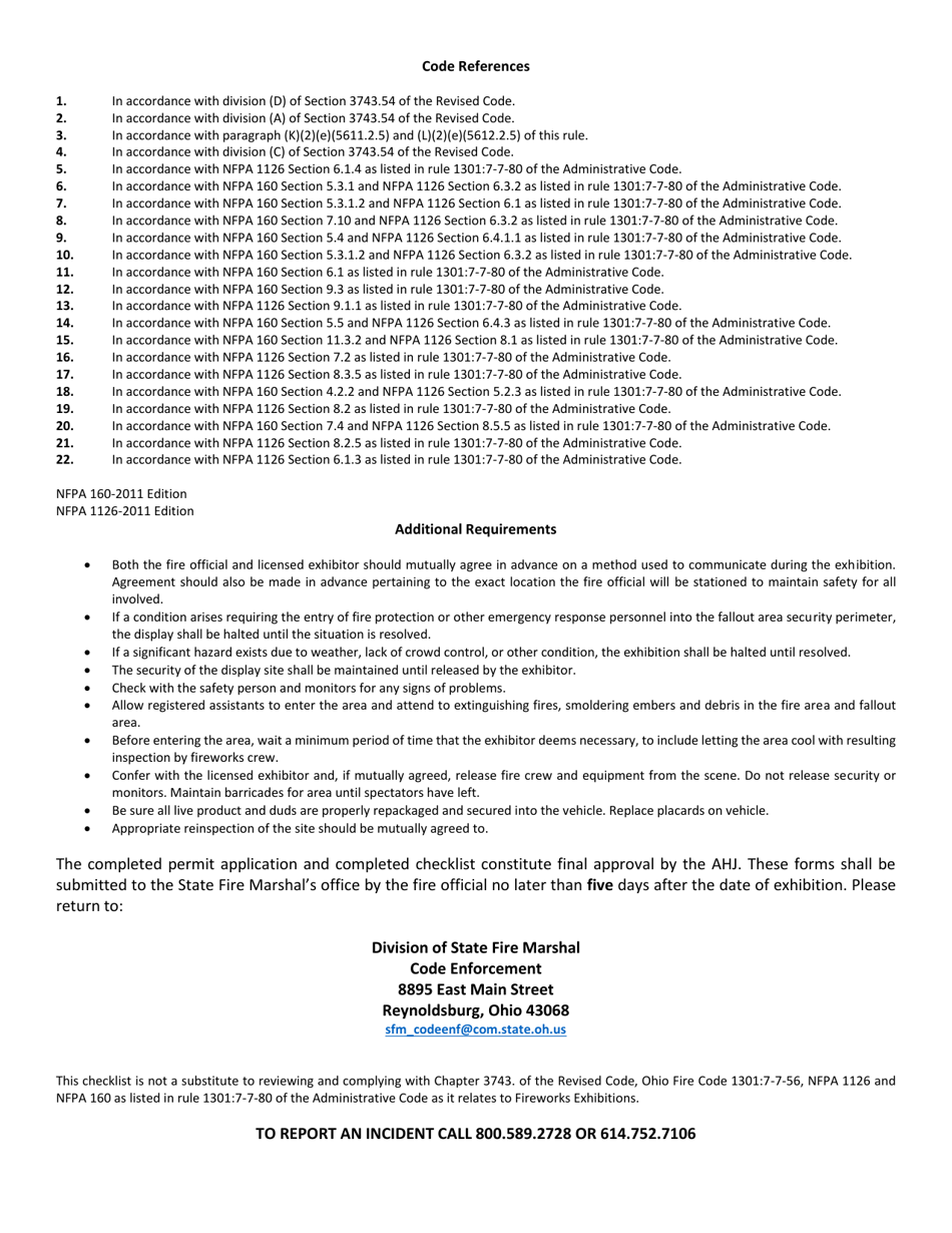 Checklist for Indoor Fireworks or Flame Effects Exhibition - Ohio, Page 2