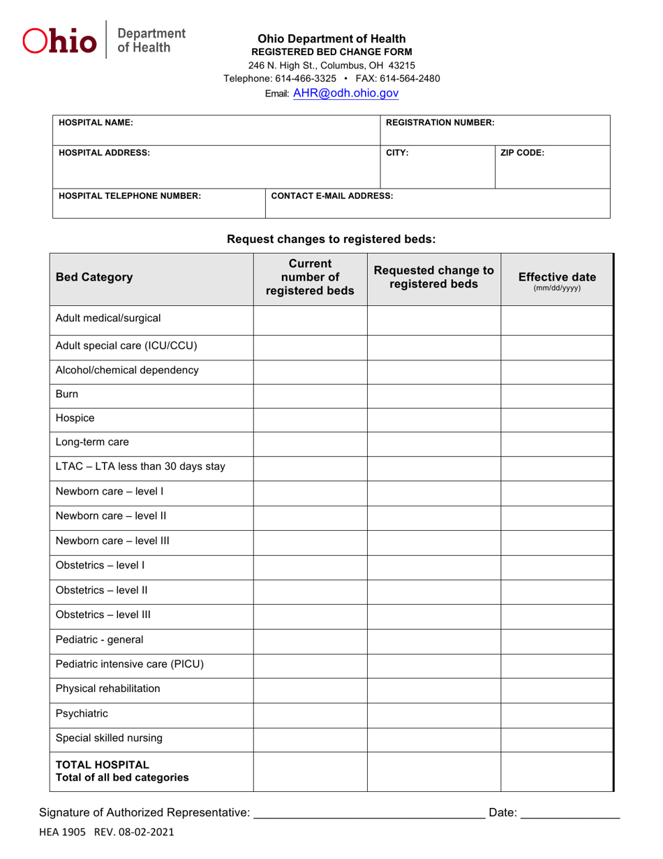 Form HEA1905 - Fill Out, Sign Online and Download Fillable PDF, Ohio ...