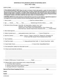 Fetal/Neonatal/Infant/Maternal Death Report Form - Ohio