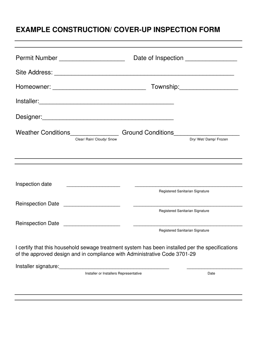 Example Construction / Cover-Up Inspection Form - Ohio, Page 1