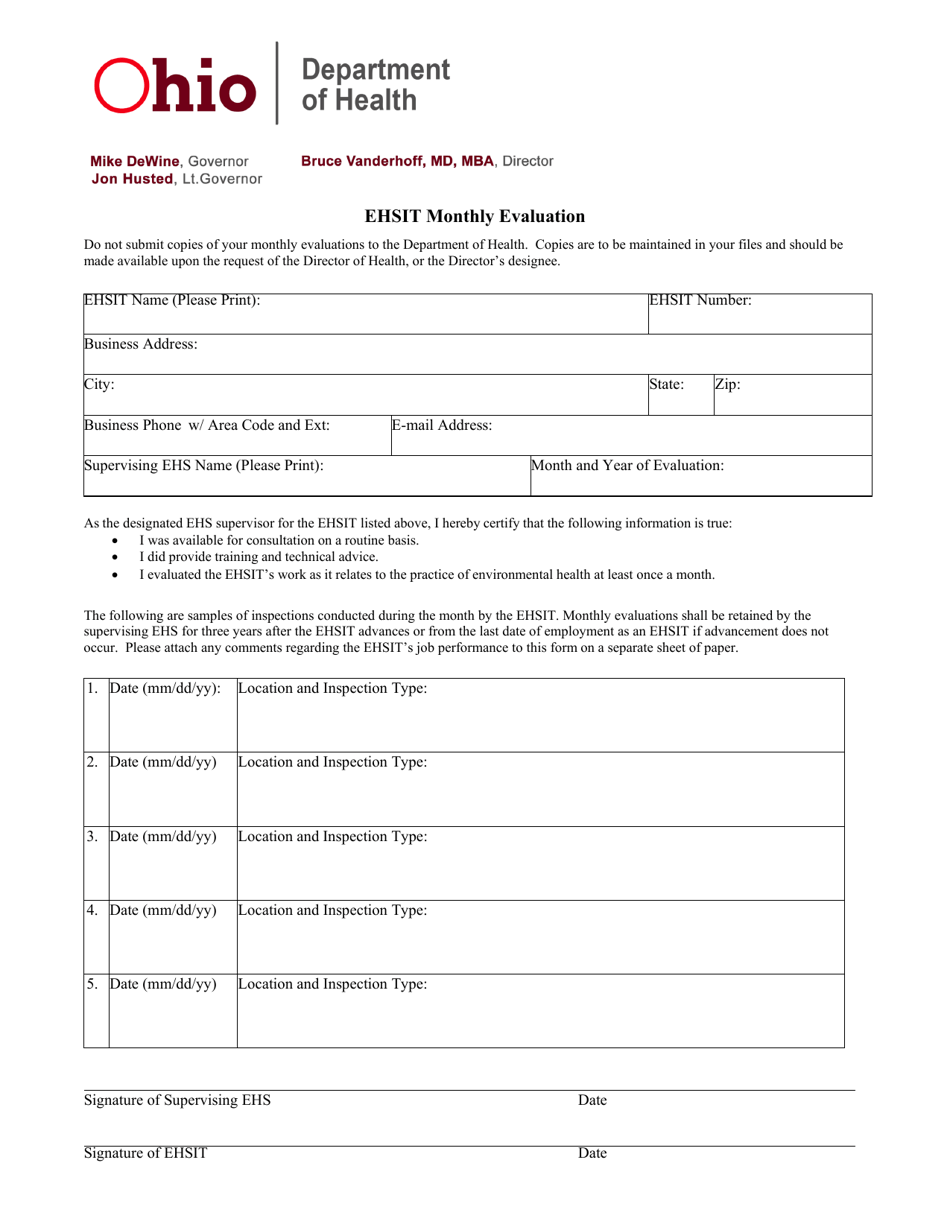 Ehsit Monthly Evaluation - Ohio, Page 1