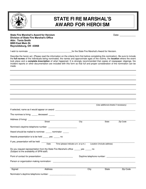 State Fire Marshal's Award for Heroism - Ohio Download Pdf