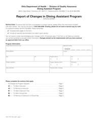 Form HEA7716 Report of Changes in Dining Assistant Program - Ohio