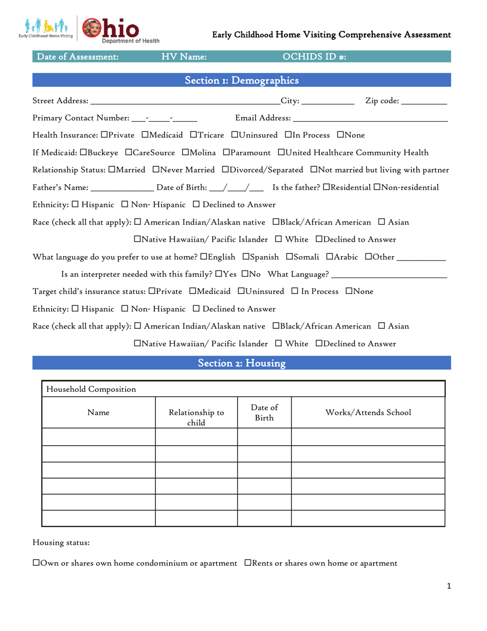 Form HEA8035 Early Childhood Home Visiting Comprehensive Assessment - Ohio, Page 1