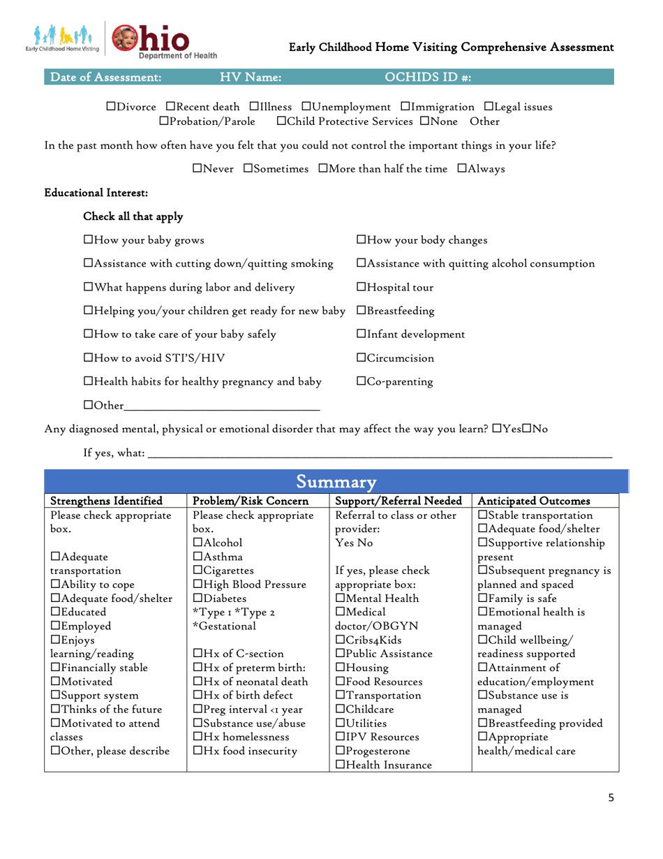 Form HEA8035 Early Childhood Home Visiting Comprehensive Assessment - Ohio, Page 5