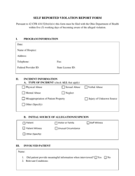 Document preview: Self Reported Violation Report Form - Ohio