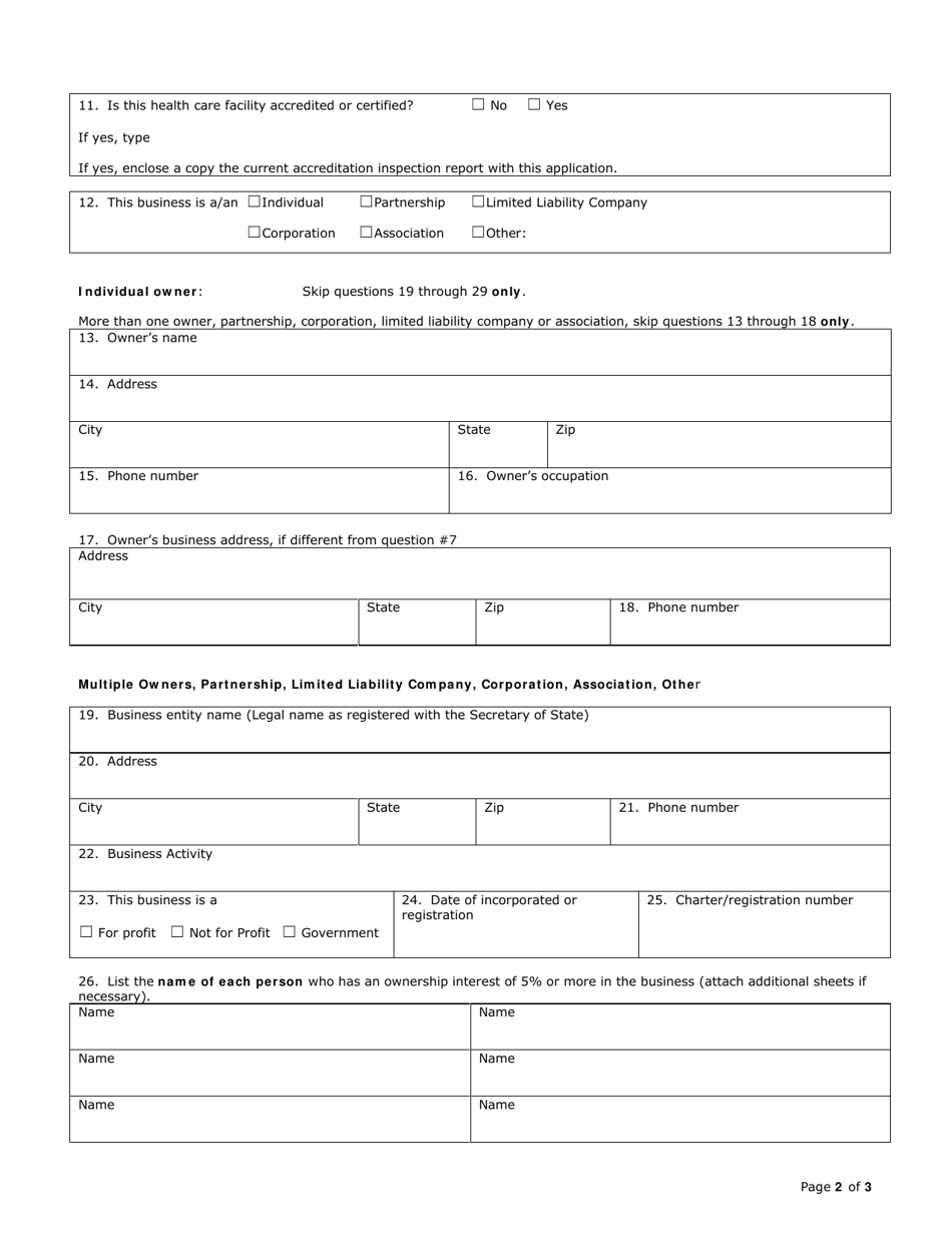 Health Care Facility Licensure Application - Ohio, Page 4