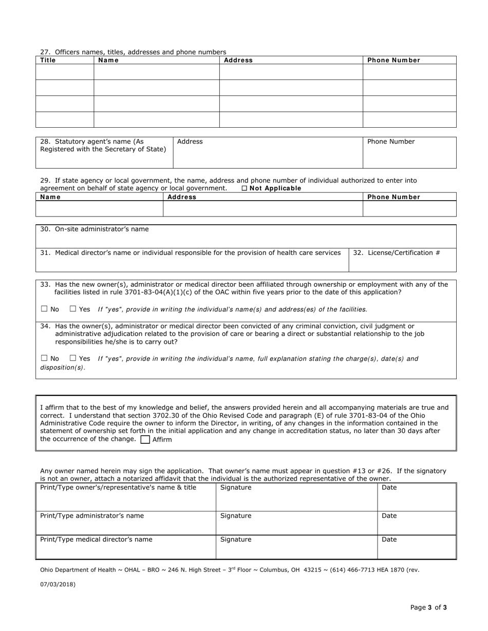 Health Care Facility Licensure Application - Ohio, Page 5