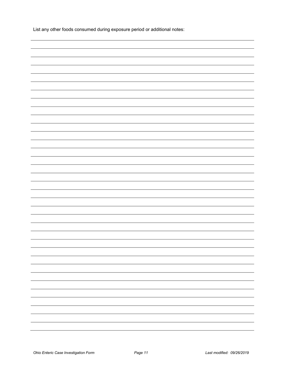 Ohio Case Investigation Form - Shigellosis - Ohio, Page 11