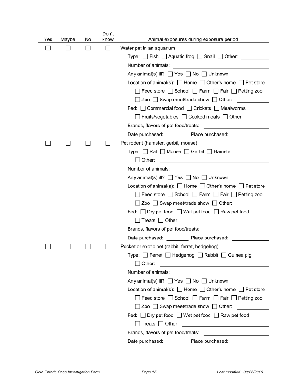 Ohio Case Investigation Form - Shigellosis - Ohio, Page 15