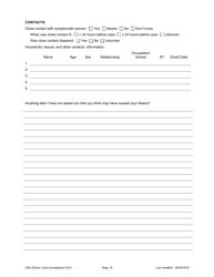 Ohio Case Investigation Form - Shigellosis - Ohio, Page 18