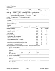 Ohio Case Investigation Form - Shigellosis - Ohio, Page 2