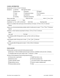 Ohio Case Investigation Form - Shigellosis - Ohio, Page 3