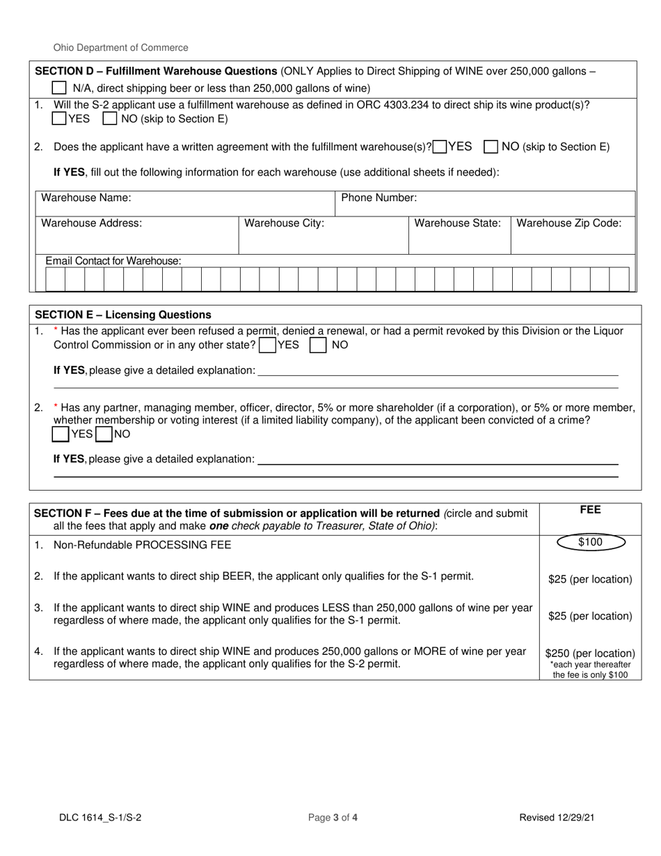 Form DLC1614_S-1 / S-2 Application for S-1 or S-2 Permit - Ohio, Page 3