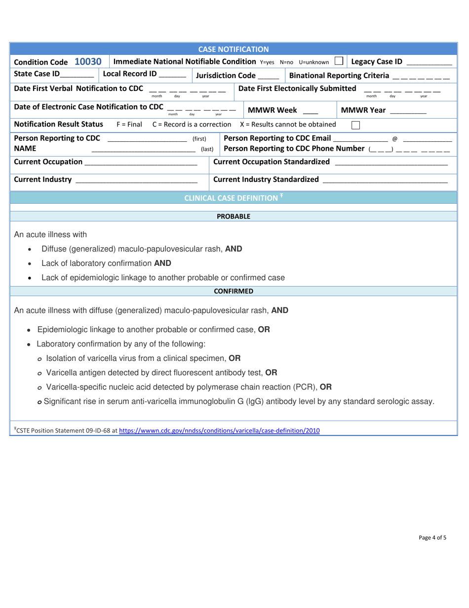 Appendix 20-4 Varicella Surveillance Worksheet, Page 4