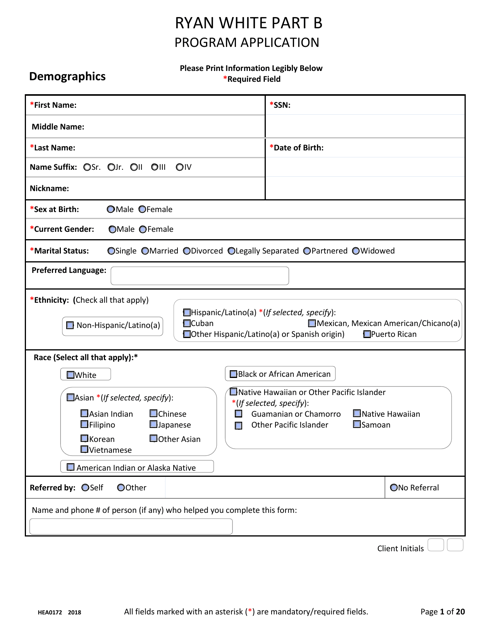 Form HEA0172  Printable Pdf