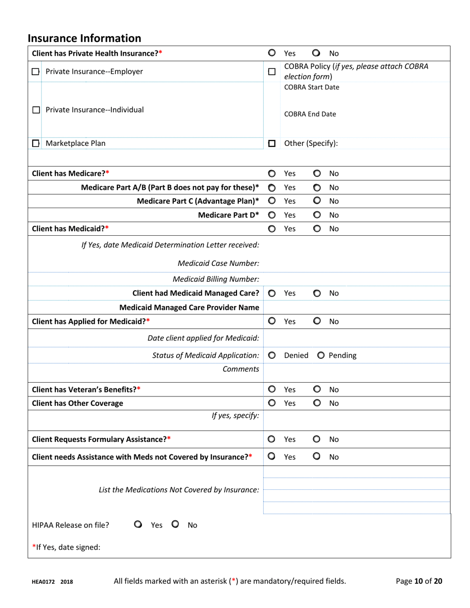 Form HEA0172 Ryan White Part B Program Application - Ohio, Page 10