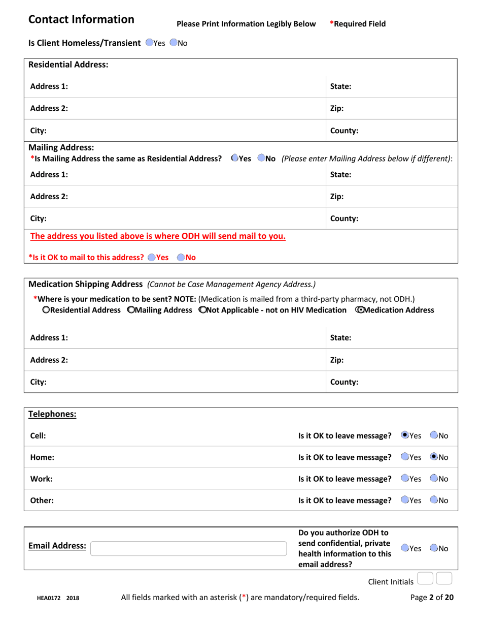 Form HEA0172 - Fill Out, Sign Online And Download Fillable PDF, Ohio ...