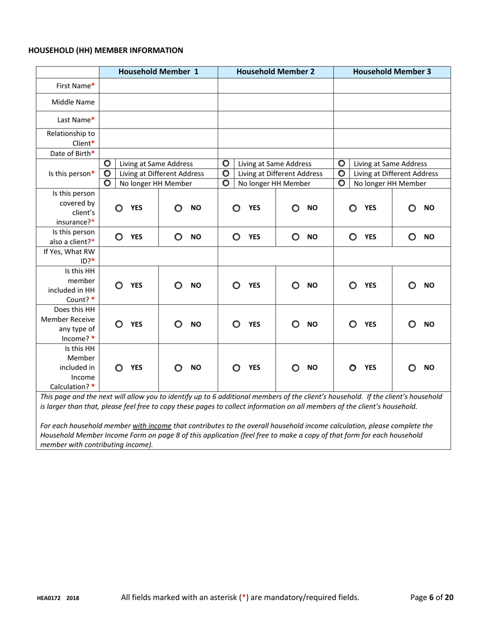 Form HEA0172 Ryan White Part B Program Application - Ohio, Page 6