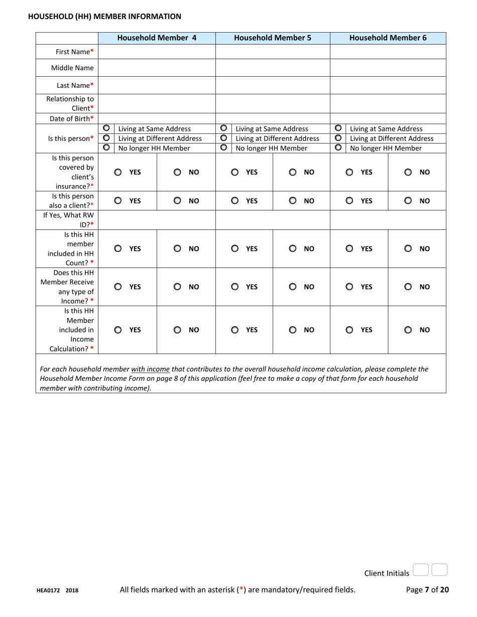 Form HEA0172 Ryan White Part B Program Application - Ohio, Page 7