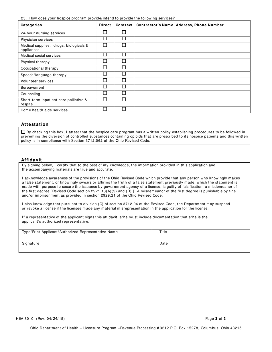 Form HEA8010 Hospice Care Program Licensure Renewal Application - Ohio, Page 5