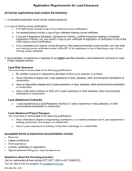 Form HEA5803 Lead Licensure Application - Ohio, Page 2