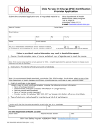 Document preview: Ohio Person-In-charge (Pic) Certification Provider Application - Ohio