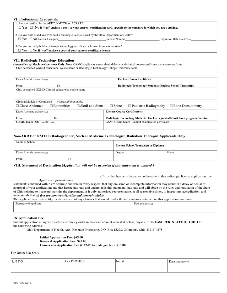 Form HEA5124 - Fill Out, Sign Online and Download Fillable PDF, Ohio ...